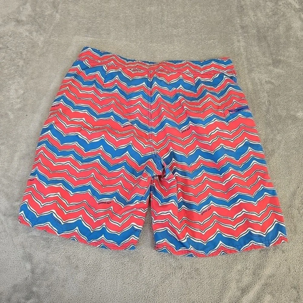 Vineyard‎ Vines Board Shorts Mens 34 Blue Pink Stripe Swim Tie Pockets Beach
